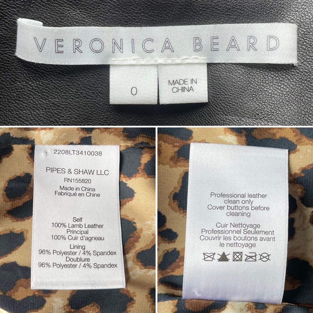 Veronica Beard Nevis Lamb Leather Blazer Jacket Cropped Black Silver Size 0‎ - Picture 4 of 11